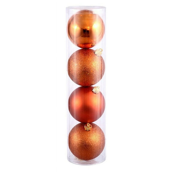 Vickerman 4.75" Burnished Orange 4-Finish Ball Ornament Assortment, 4 per Box