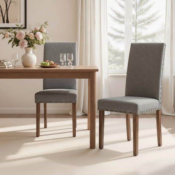 Snugway Handcraft Linen Solid Wood Parson Chair,Dining Chair,Set of 2,Gray