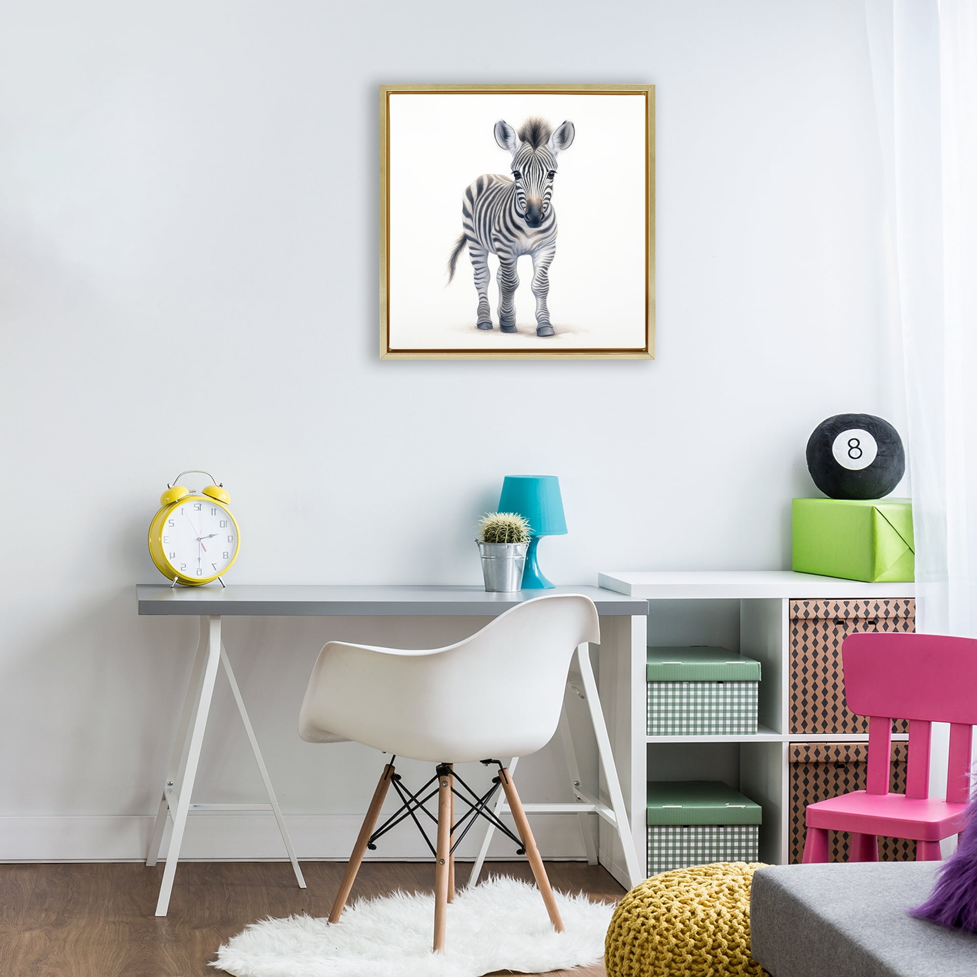 Stupell Industries Friendly Zebra Foal Gold Framed Floater Canvas Wall Art, design by Ray Powers