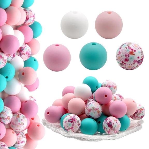 LICEWO 50 Pieces Colorful Spacer Beads Charm Loose Beads Silicone Material DIY Beads