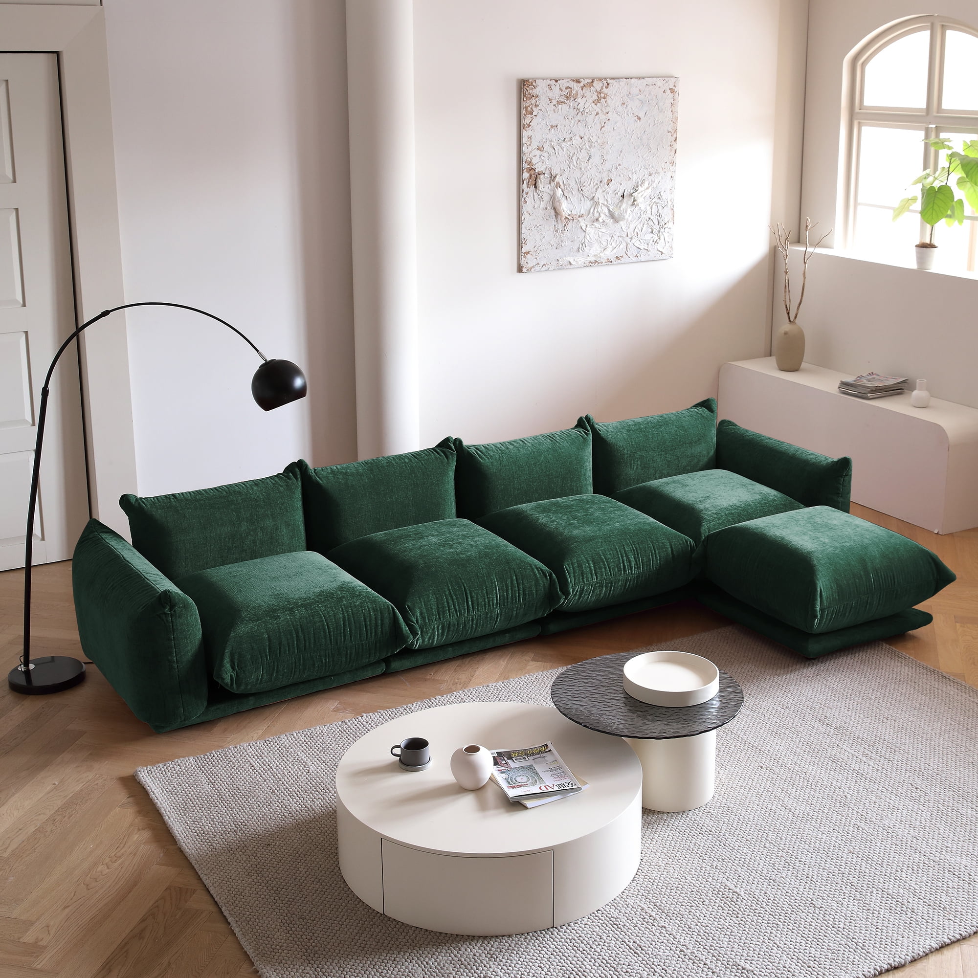 bokifol L-Shaped Sectional Sofa,4 Seats with Ottomans(L Shape) and Modular Sofa and Easy to Assemble for Living Room,Green