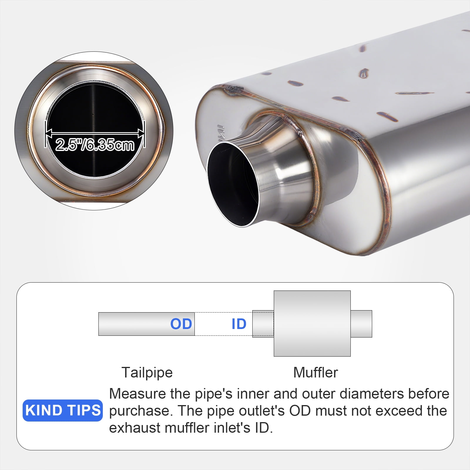 Universal Muffler Single chamber 409 Stainless Steel Performance Muffler for Cars Trucks, 3" Inlet/Outlet, Overall Length 17"