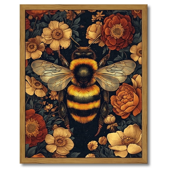 Drsoum Vintage Bee and Flowers Canvas Prints Home Decor Painting Picture Bedroom Wall Art Bathroom Living room 8x10in Brown Framed