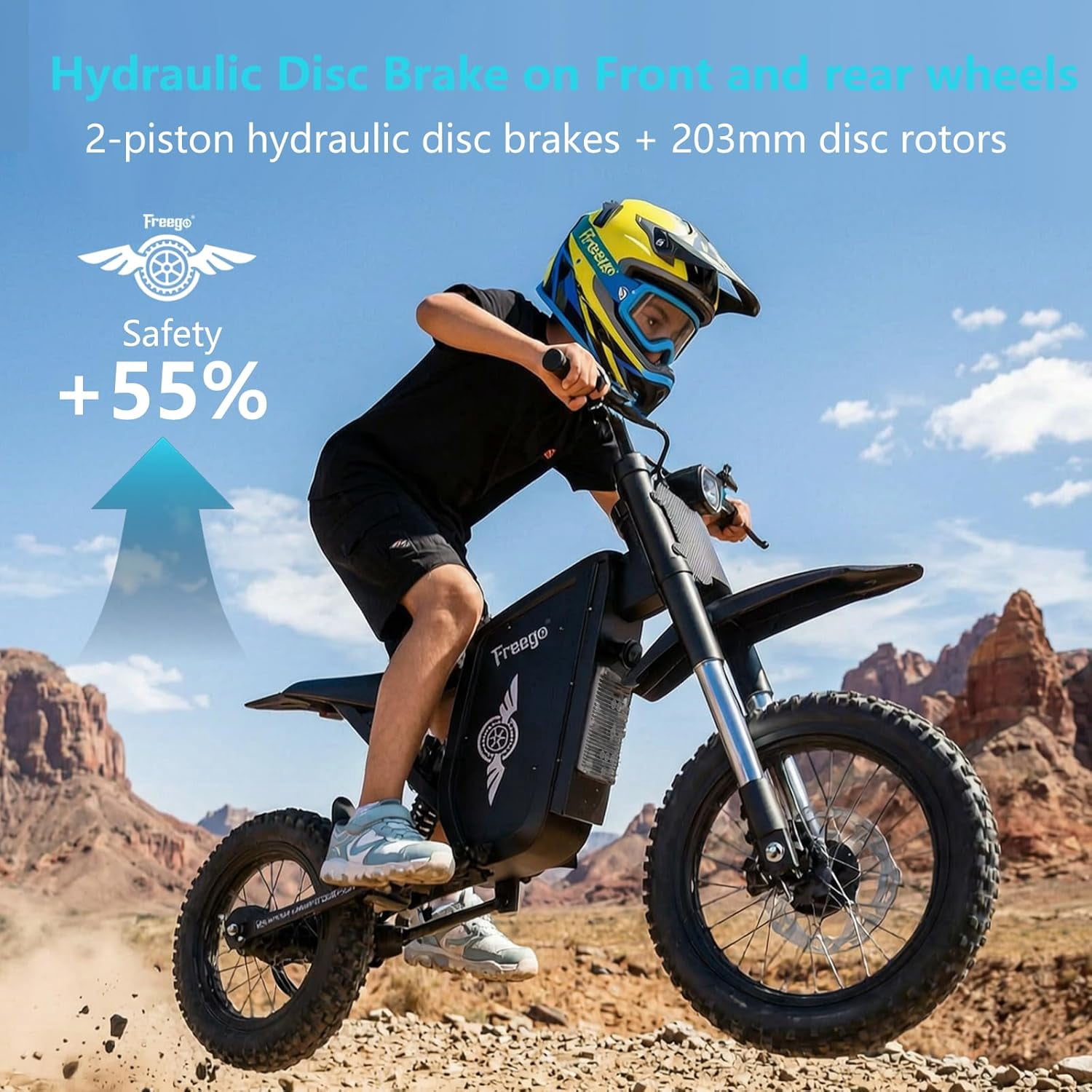 Freego X0 Electric Dirt Bike for Teens & Adults,3600W Peak Motor 40 MPH, 60V 23Ah Battery, 14"/10" All-Terrain Tires, Full Suspension & Dual Hydraulic Disc Brakes, Off-Road Electric Motorcycle UL2849