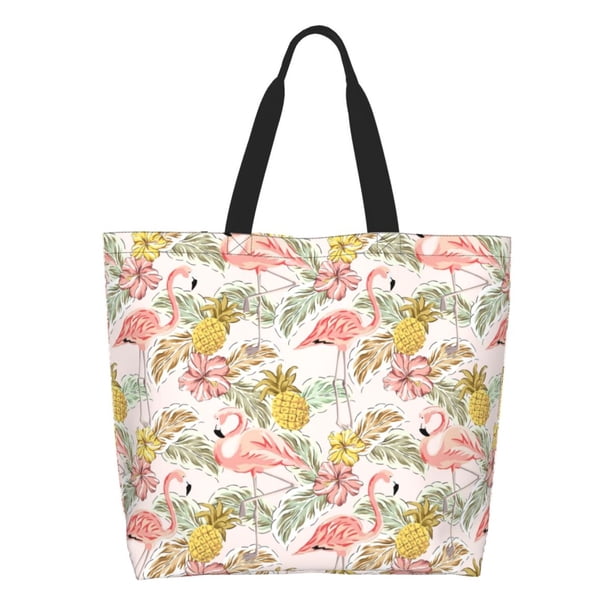 Easygdp Tropical Pink Flamingo Pineapple Bolsas Tote para Mujer, Bolsos de Hombro para Viaje, Bolsos de Mano de Gran Capacidad para Compras y Trabajo