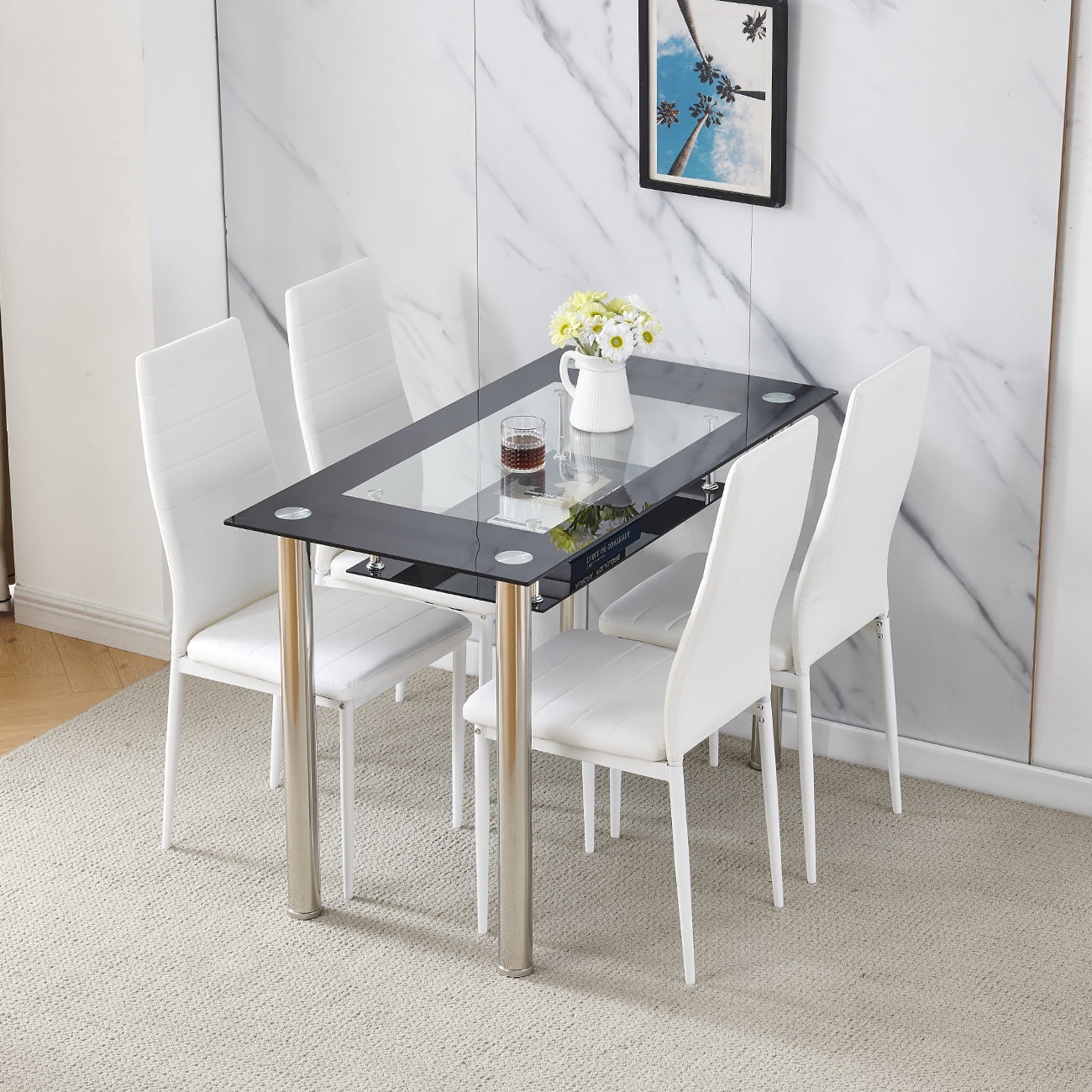 Rectangular Dining Table Chair Set with 2-Tier Storage Shelving Space ...