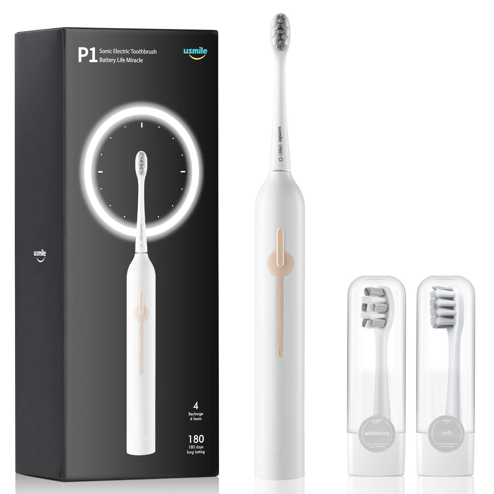 usmile Electric Toothbrush, USB Rechargeable Sonic Toothbrush for Adults  with Smart Timer, 3 Cleaning Modes, 4-Hour Fast Charge for 6 Months, P1  Black - Walmart.com