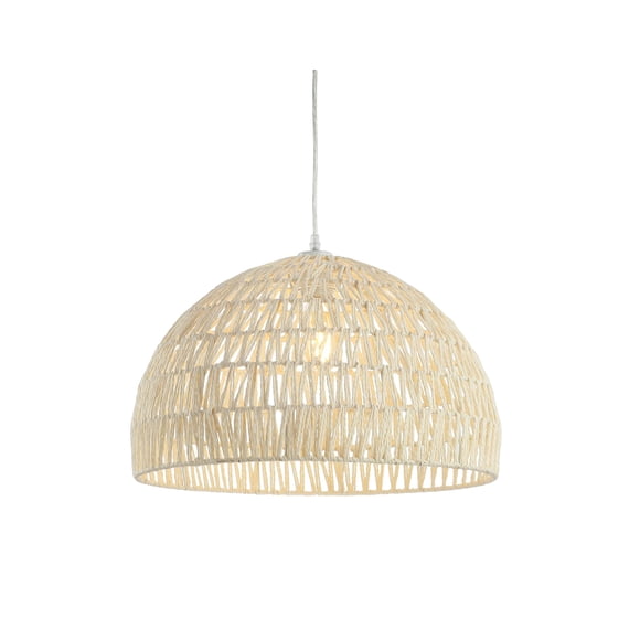 JONATHAN Y JYL6504A 20" Woven Dome Pendant Light, Bohemian Farmhouse Hanging Light Fixture with Adjustable Height for Kitchen Island, Dining Room, Li