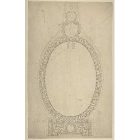 Design for a Girandole Mirror an Oval Resting on an Oblong Base Terminated by Two Superimposed Circular Frond-motifs Topped with a Lions Head from Which Hang Floral Swags and Pendants Poster Print