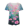 thumbnail image 5 of Youyipin Womens Tops Petal Short Sleeve Summer Casual Round Neck Shirts Floral Solid Blouse Pleated Tunics Spring Tops For Women, 5 of 5