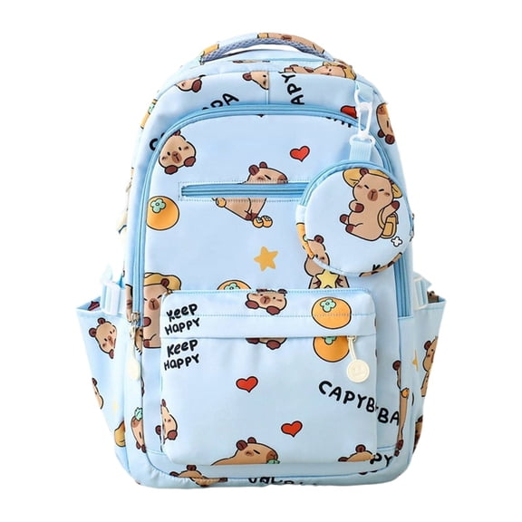 Cute Capybara Print Backpack For Teens Large Capacity Water Resistant Nylon School Bookbag
