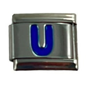 NONBRANDED Italian Charm Modular Link Blue Letter U 9mm