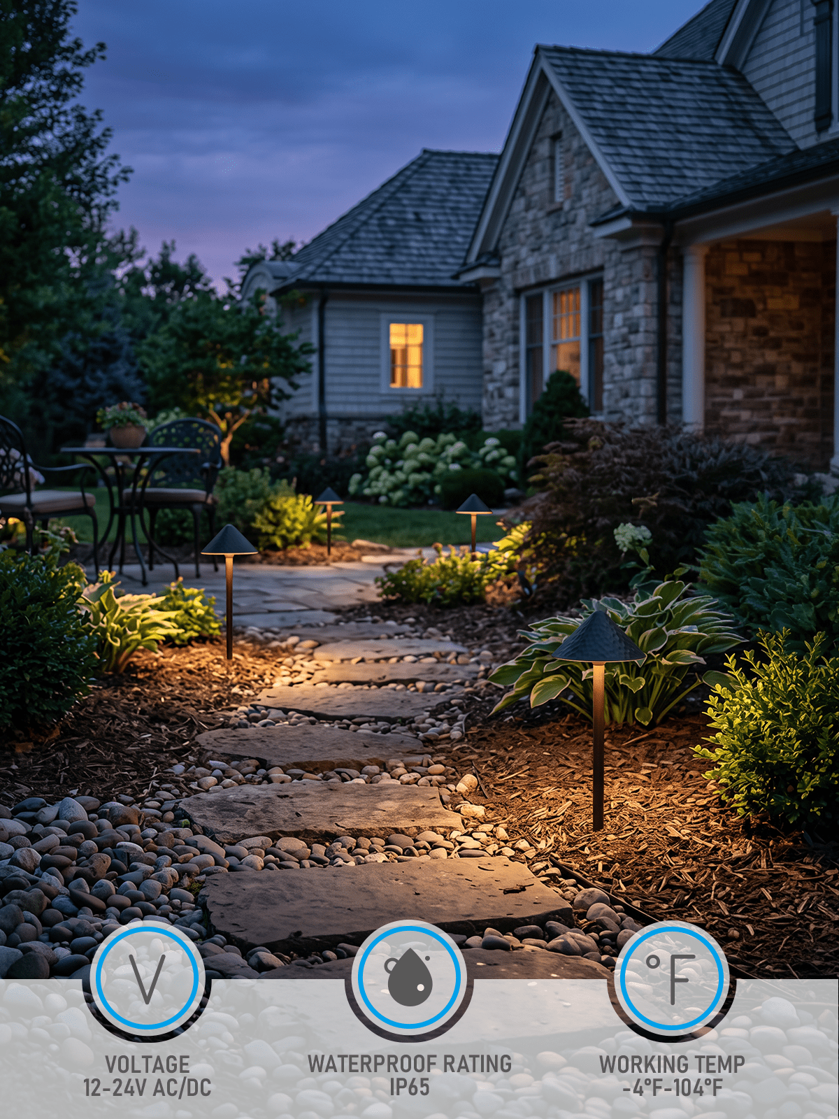 4 Pack 12-24V AC/DC 3W LED Landscape Lights, IP65 Waterproof Pathway Lights, CRI90, ETL Certified, Gold Edged Black Aluminum Housing, 1800K/2700K/3000K/4000K/5000K Selectable