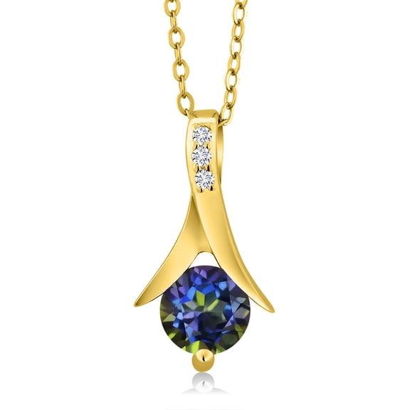 Gem Stone King 1.05 Ct Blue Mystic Topaz E-F Lab Grown Diamond 18K Yellow Gold Plated Silver Pendant with Chain