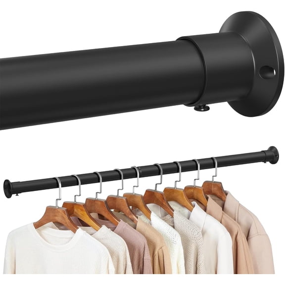 Closet Rod,17 to 32 Inches Matte Black Closet Rods for Hanging Clothes Heavy Duty Closet Hanging Rod Adjustable Closet Poles for Wardrobes,RV,Laundry