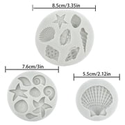 3 PCS Marine Theme Cake Fondant Silicone Mold Seashell Conch Starfish Coral Baking Molds for DIY Cake Decoration Chocolate Candy Polymer Clay Crafting Projects