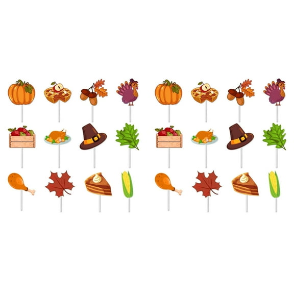 COURAGEDG 12 Thanksgiving Cupcake Toppers Pumpkin Maple Toppers Fall Themed Turkey Cake Picks Autumn Cake Toppers Thanksgiving Cupcake Wooden One Sign for First Birthday for Cake Toppers for Cakes