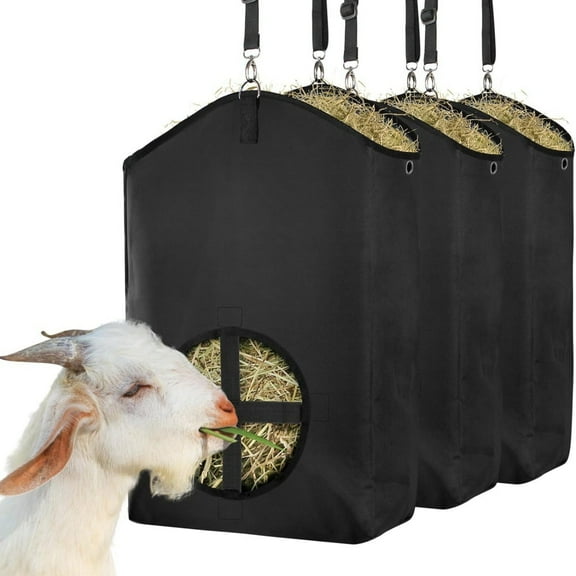 Adjustable Slow-Feed Hay Bag for Goats, Rabbits, Horses & Sheep – Large 48x35x17cm (19x14x7in) – 600D Oxford Fabric