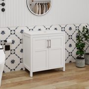 ELECWISH 30 Inches Traditional Bathroom Vanity in White Finish, Single Bathroom Vanity with Top and 2-Door Cabinet