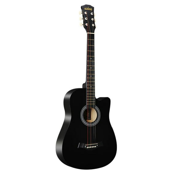 38'' Full Size Adult 6 Strings Cutaway Folk Acoustic Guitar for Students Beginners (Black)