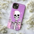 thumbnail image 5 of Peace Loving Skeleton on Pink Phone Case, Hearts & Stars Pastel Goth Aesthetic, Protective Cover for iPhone 16 15 14 13 12 11 Mini Pro Max, 5 of 5