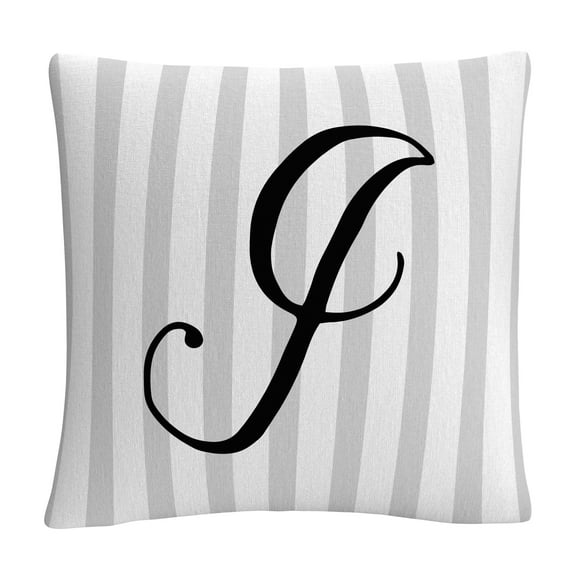 Gray Striped Ornate Letter Script I By Abc 16 X 16 Decorative Throw Pillow