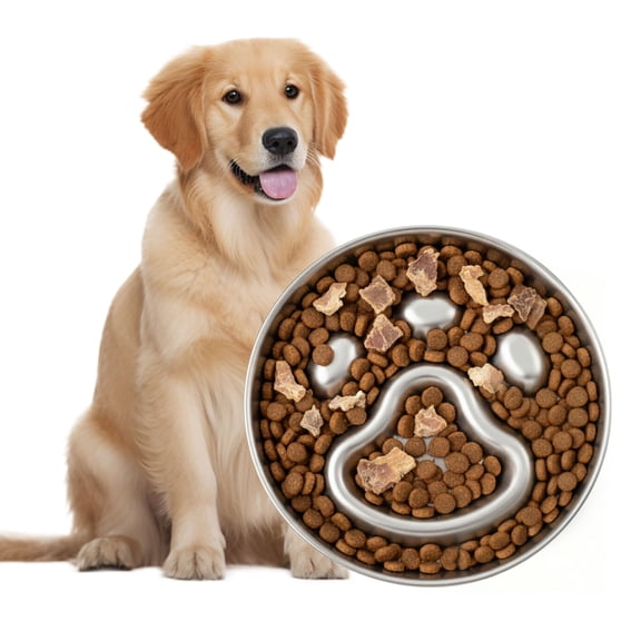 PawsPik Stainless Steel Three-Ridge Slow Feeder Dog Bowl, 4 Cup