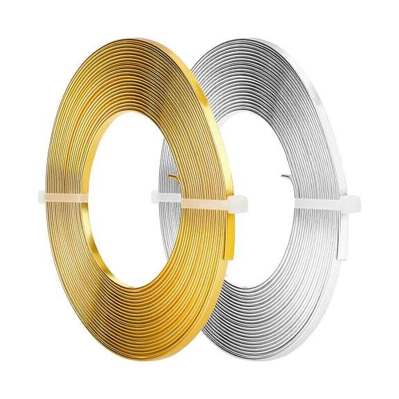 2 Rolls 33 Feet Gold Sliver Flat Jewelry Craft Wire 3mm Wide Aluminum Wire for Bezel Jewelry Making Sculpting Armature Craft for DIY