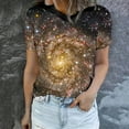 thumbnail image 4 of Penkiiy Galaxy Printed Shirt , Womens Vintage Casual Loose Short Sleeve Tee Tops M Gold, 4 of 6
