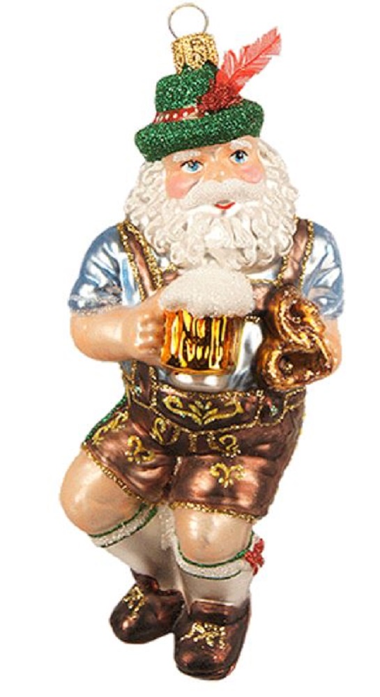 Dancing German Bavarian Santa Claus Polish Glass Christmas Tree Ornament Poland 1593