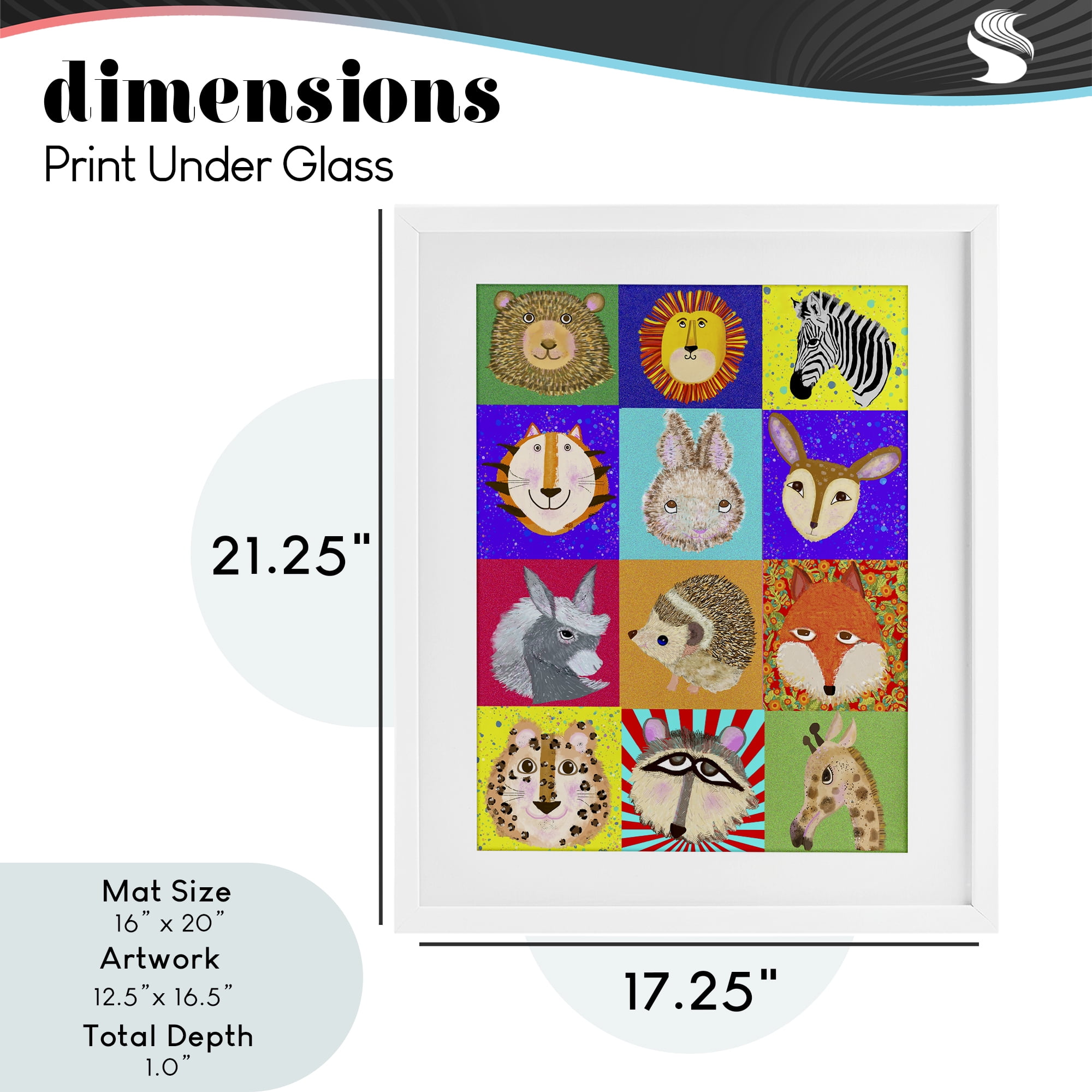 Furry Faces Animals White Framed Print Under Glass, design by Lynnda Rakos