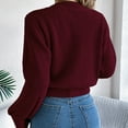 thumbnail image 5 of Htigea Womens Cable Knit Cropped Sweater Fall Lantern Long Sleeve Crew Neck Jumper Loose Casual Pullover Tops Wine S, 5 of 8