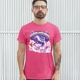 thumbnail image 3 of Tee Hunt Pug Riding a Unicorn in Clouds T-shirt Space Rainbow Trippy Donuts Men's Tee, Hot Pink, 4X-Large, 3 of 5