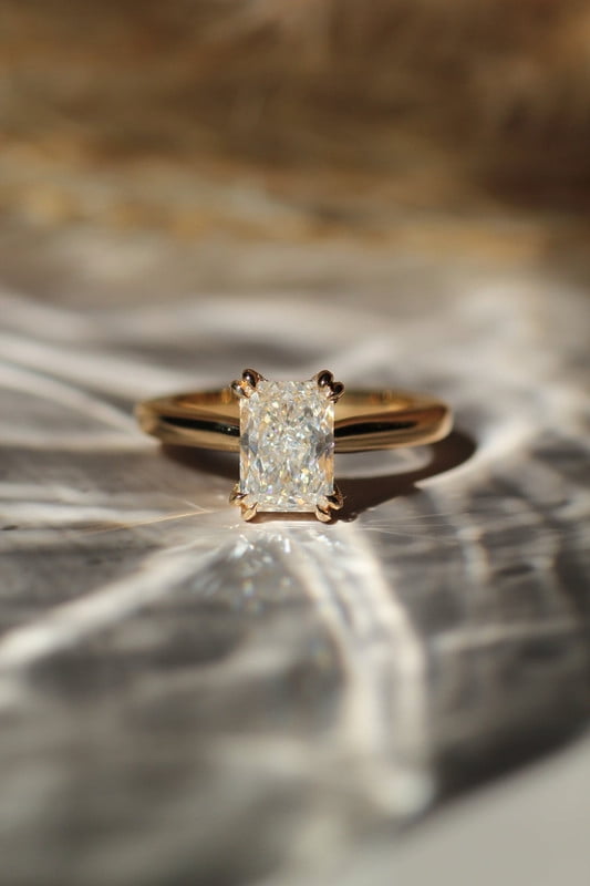 SOLITAIRE JEWELS 4.00CT Radiant Moissanite Diamond Hidden Halo Engagement Ring for Women Solid 10k Yellow Gold