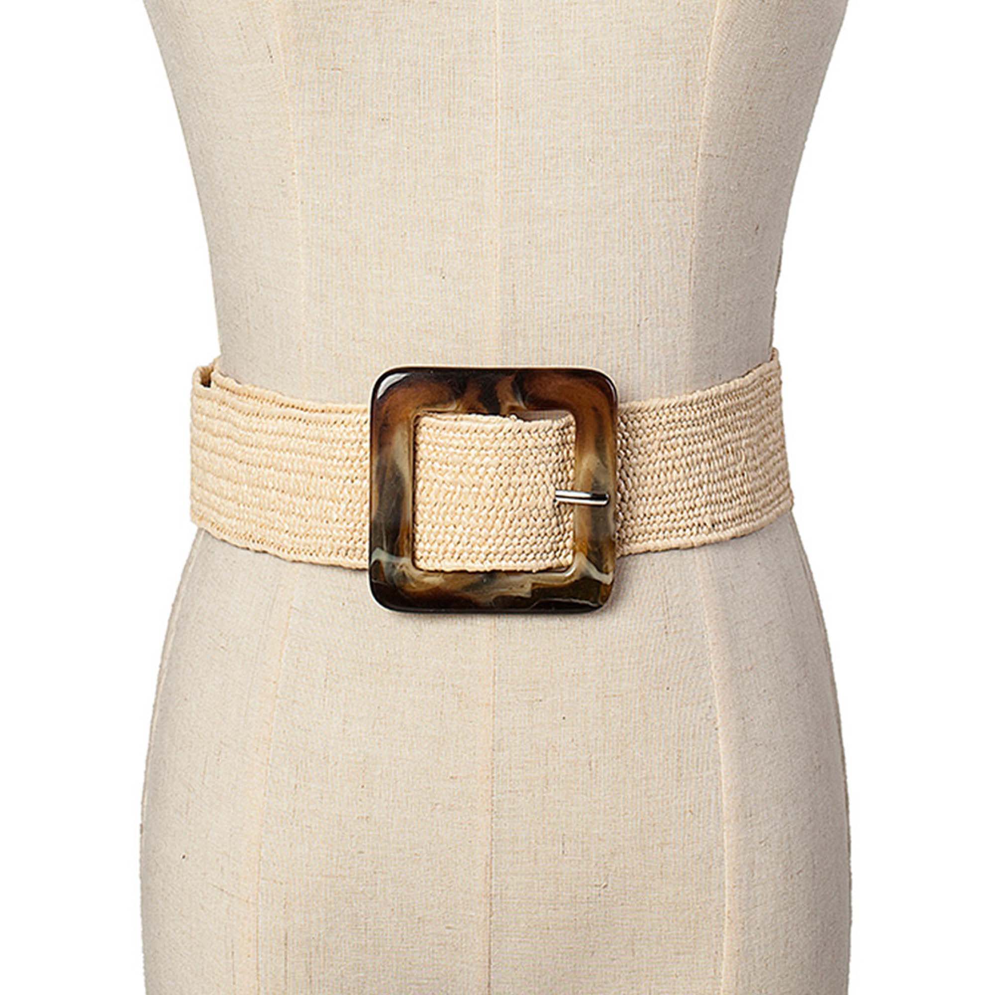 Women Vintage Straw Woven Waist Belt Stylish Casual Wide Braided Stretching  Wood Buckle Dress Waistband Belt