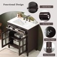 thumbnail image 3 of Euroco 30" Bathroom Vanity with Ceramic Sink, Equipped with Adjustable Shelf and Tip-Out Tray, Bathroom vanity with Solid Wood Legs, Silver Metal Knobs and Soft Close Hinges, Dark Brown, 3 of 7