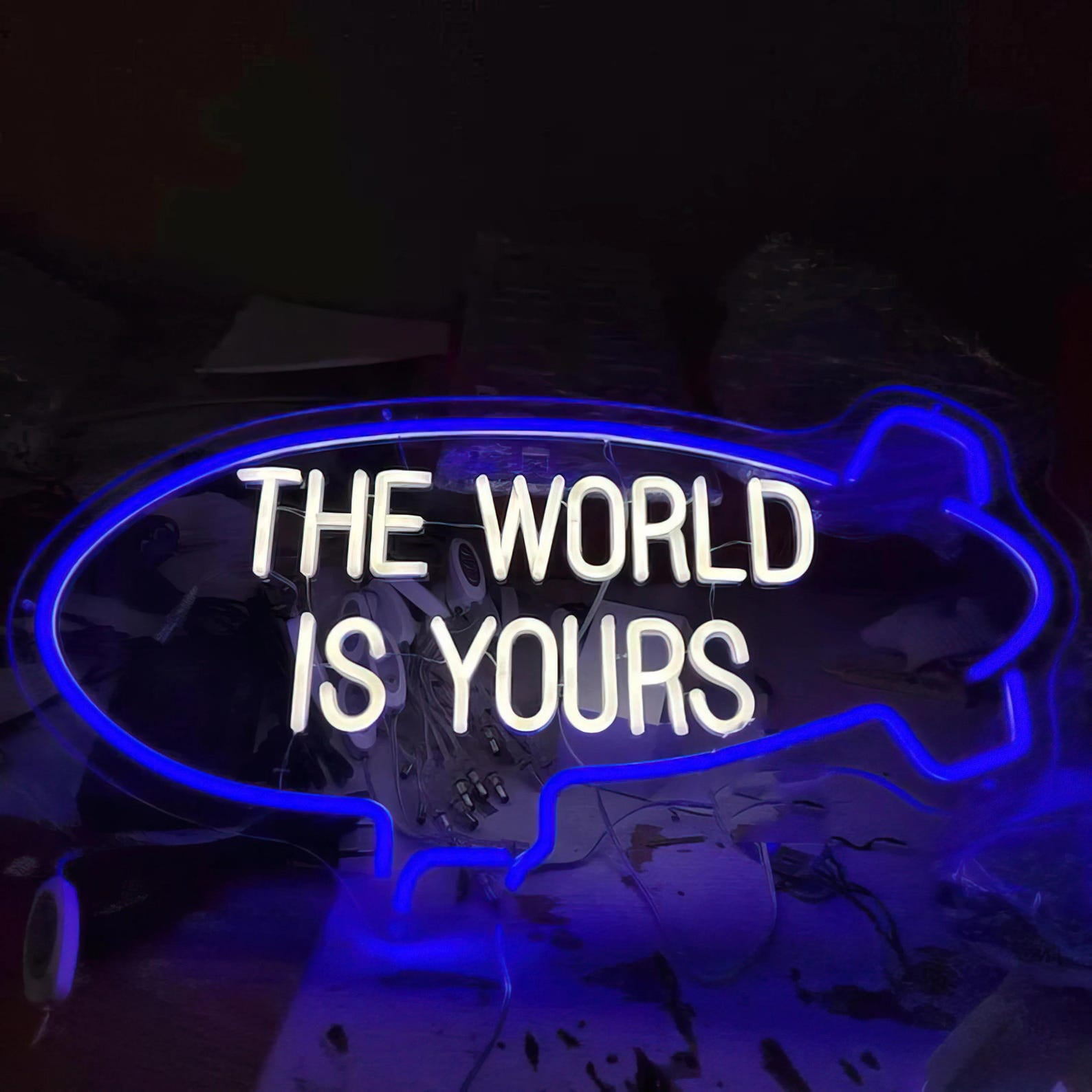 The World Is Yours Neon Sign, World Wall Decor, Personalized Gift, Globe Wall Decor(Ice Blue)