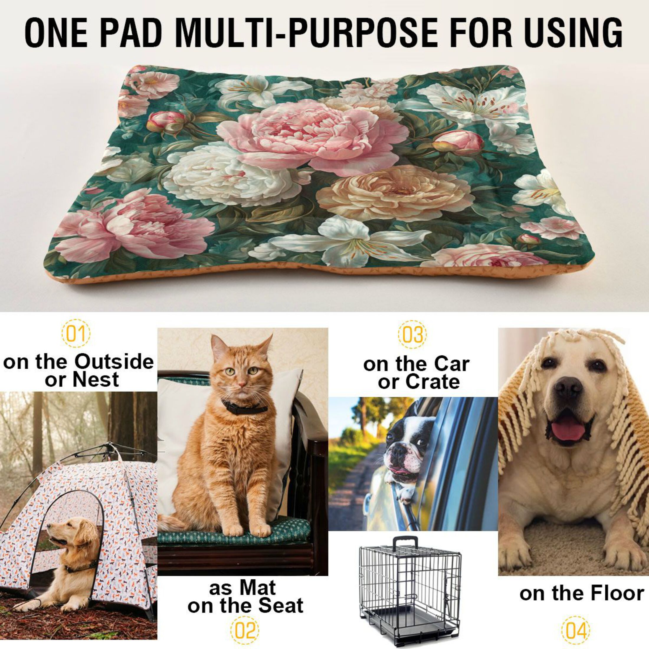 Qxltty Rococo Floral Ped Pad Wear-resistant and Hard to Bite Through Sleeping Pad for Small Medium Large Dogs Winter Pet Bed 36×24in