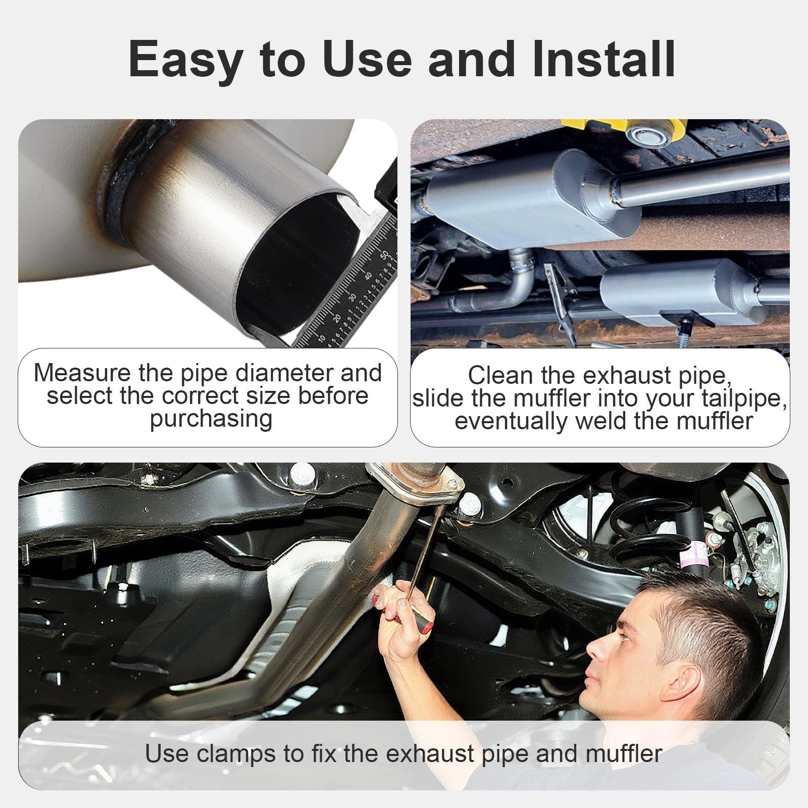 Exhaust Muffler Universal 409 Stainless Straight-Through Performance Muffler for Cars Trucks, 3" Inlet/Outlet, Overall Length 20"