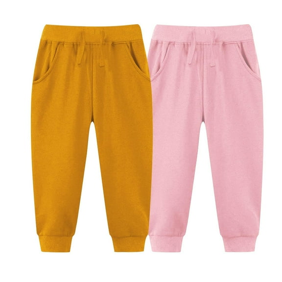 Eltusu Girls Sweatpants, Solid Color Elastic Bottom 2 Pieces Soft Athletic Joggers Pink Size 6 T
