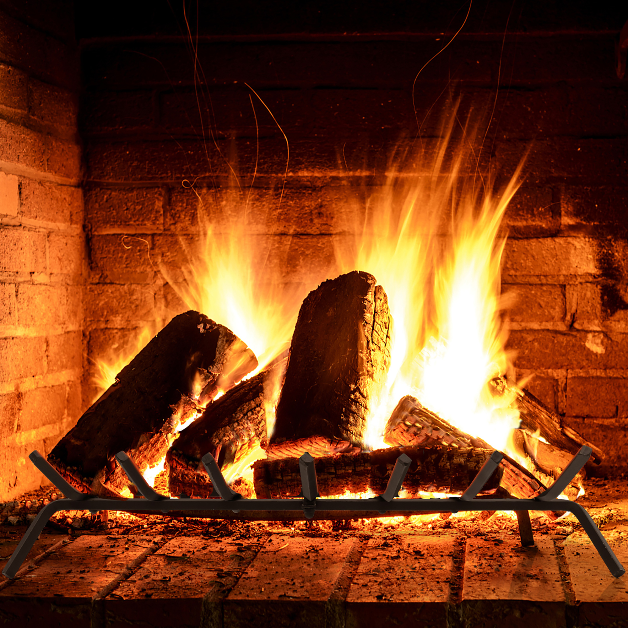 Costway 25 inch Fireplace Log Grate Heavy Duty Steel Firewood Burning Rack Holder - image 2 of 10