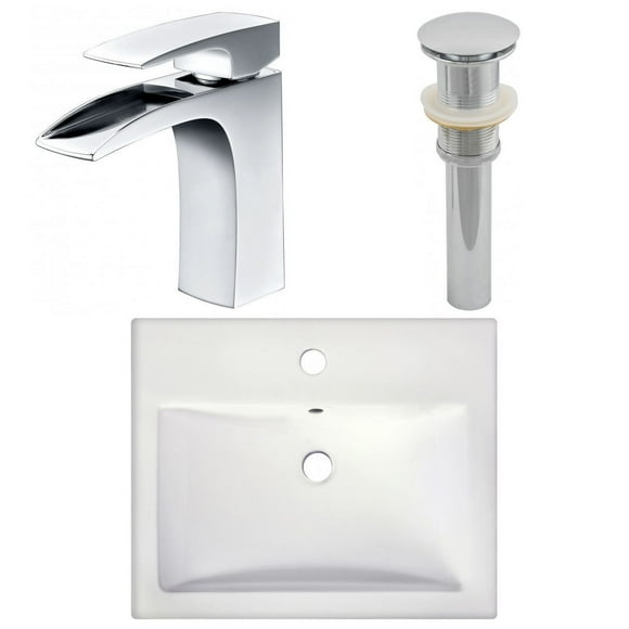20.75-in. W Semi-Recessed White Bathroom Vessel Sink Set For 1 Hole Center Faucet AI-26593