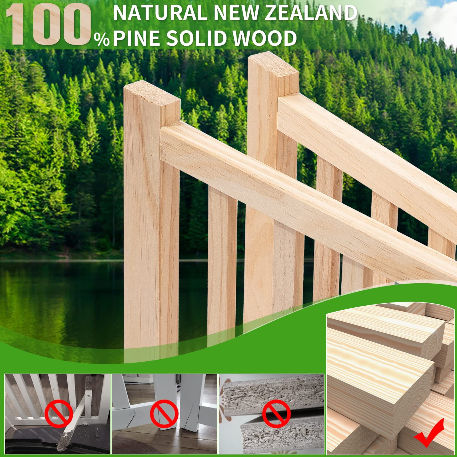 TEQIN Indoor Pet Gate,Freestanding Pet Gate for Dogs,Folding Dog Gate for Stairs or Doorways,Freestanding Pet Fence Kitchen Wooden Pet Barrier for Cats and Dogs