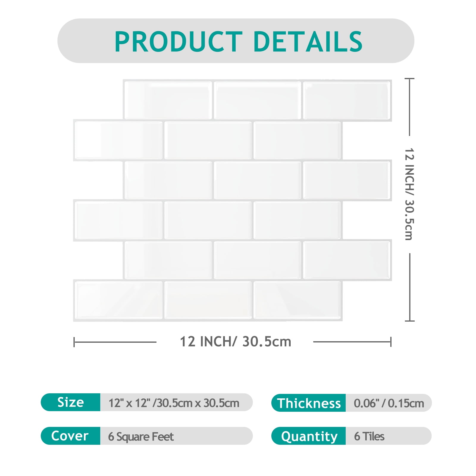VEELIKE White Subway Peel and Stick Backsplash Tile for Kitchen 6 Sheets 12"x12"Waterproof Adhesive Backsplash Stick on Tile with Silver Grout Self Adhesive Wall Tiles for Bathroom Laundry Room