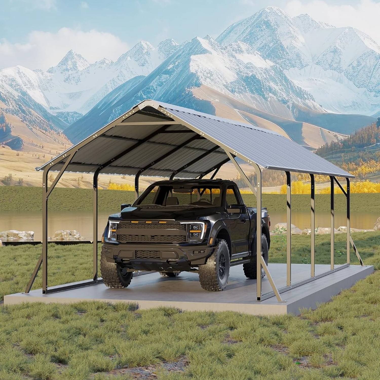 Riedhoff Metal Carport with Vertical Roof, 11 x 20 x 9 ft, Heavy Duty Steel, Gray