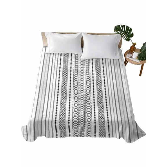 California King Flat Sheet 108"x98", Black White Striped Soft Lightweight Bedding Flat Sheets Only, Modern Farmhouse Geometric Brushed Microfiber Top Bed Sheet, Breathable StainResistant Bedsheets