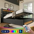 thumbnail image 3 of MODERNLUXE Full Size Bed Frame with LED Lights,Lift Up Storage Bed with Hydraulic Storage,Storage Headboard and USB Charging Station,Wood and Metal Slats Support,No Box Spring Needed,Grey, 3 of 7