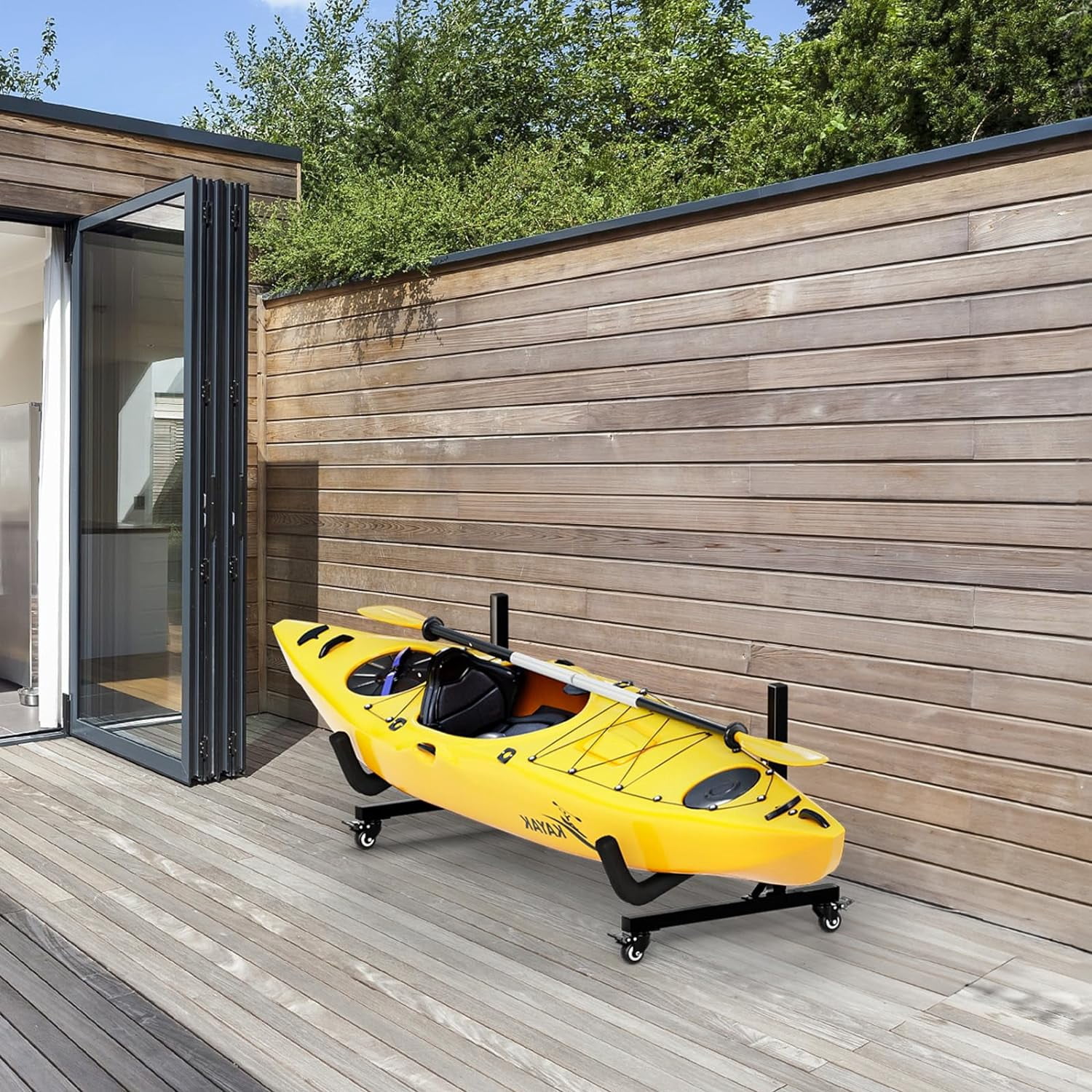 Neatifyes Kayak Stand Freestanding Storage Rack for Kayak Canoe Boat Paddle Board SUP Surfboard for Indoor Outdoor Garage, Shed, Dock with Lockable Wheels Wide Adjustable
