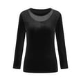 thumbnail image 4 of Plus Size Women Velvet Dressy Tops Long Sleeve Round Neck Tunic Shirts Lace Patchwork Trendy Casual Pullover Elegant Blouses Black,XXXL, 4 of 6