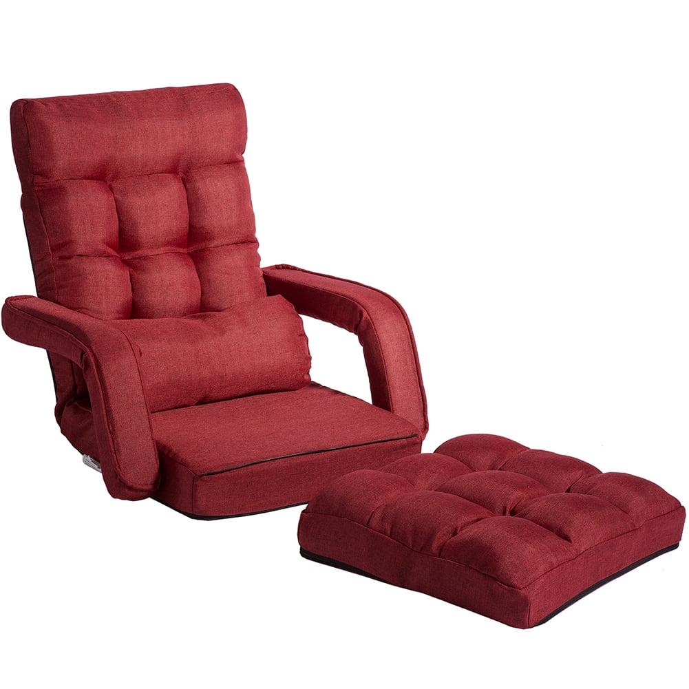 Kepooman Adjustable Folding Floor Sofa Chair with Armrests and a Pillow, Red Kepooman Adjustable Folding Floor Sofa Chair with Armrests and a Pillow, Red